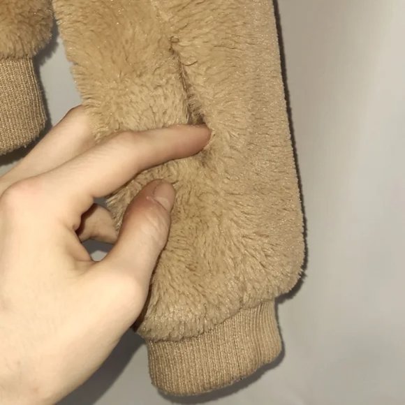 PETITE  Tan Camel Sherpa Teddy Bear Bomber Coat | Size S - Picture 2 of 3